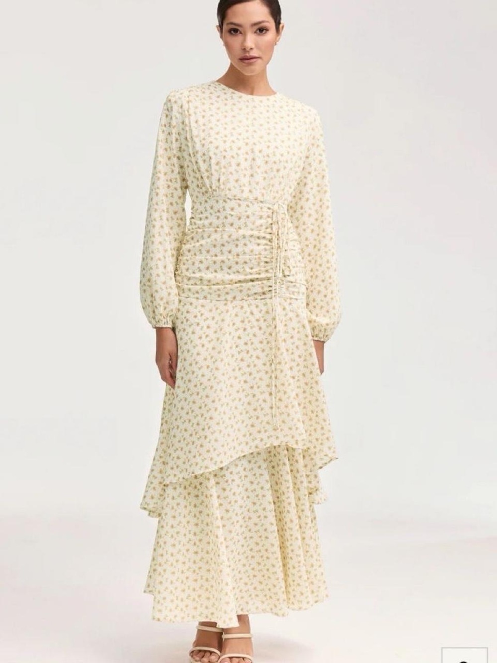 Veiled Narjis Side Ruffle Floral Maxi Dress Pink M/54